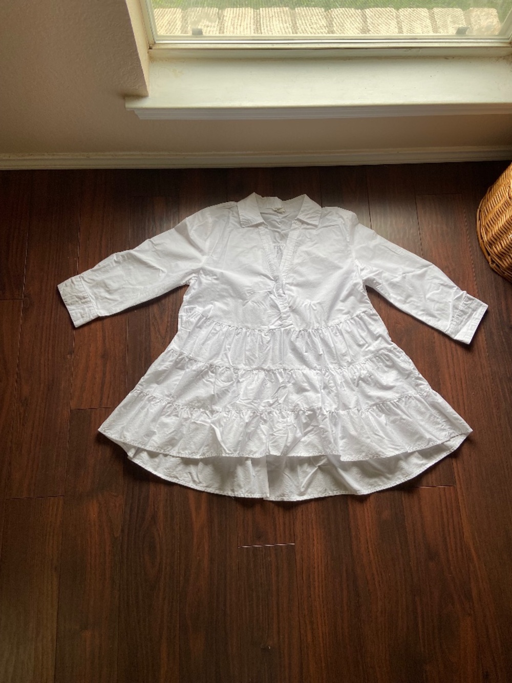 CATO Baby Doll Cut Top or Mini Dress High Low with Sleeves 100% Cotton Women L